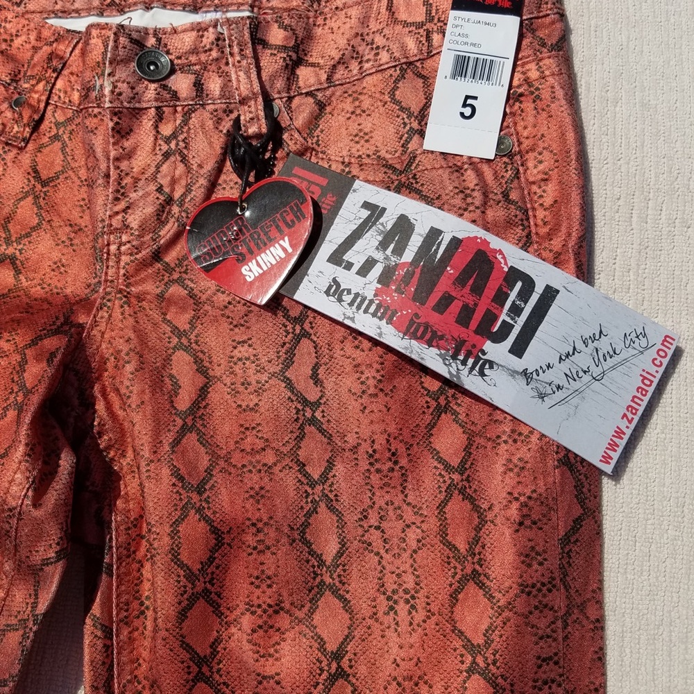 ZANADI JEANS Red Snakeskin Print Vintage Rock&Roll